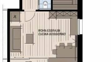Familienapartment, Balkon, Gartenblick | Grundriss