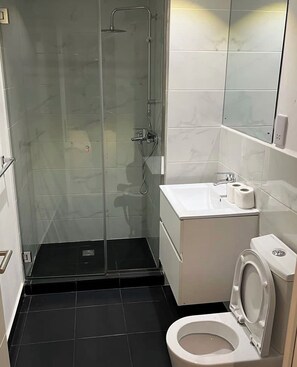 Ducha, bidet, toallas, jabón