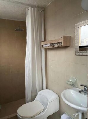 Ducha, toallas, jabón y papel higiénico