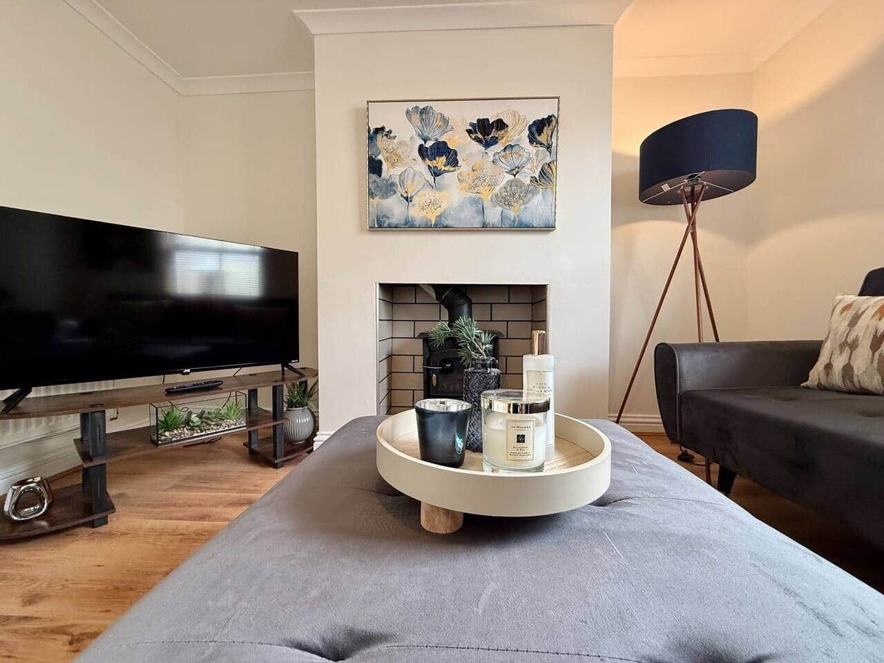 TV, fireplace