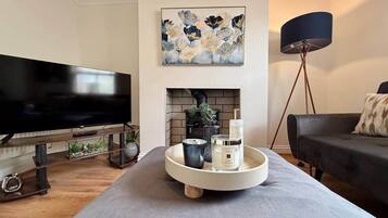 TV, fireplace