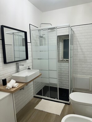 Dusche, Haartrockner, Bidet, Handtücher