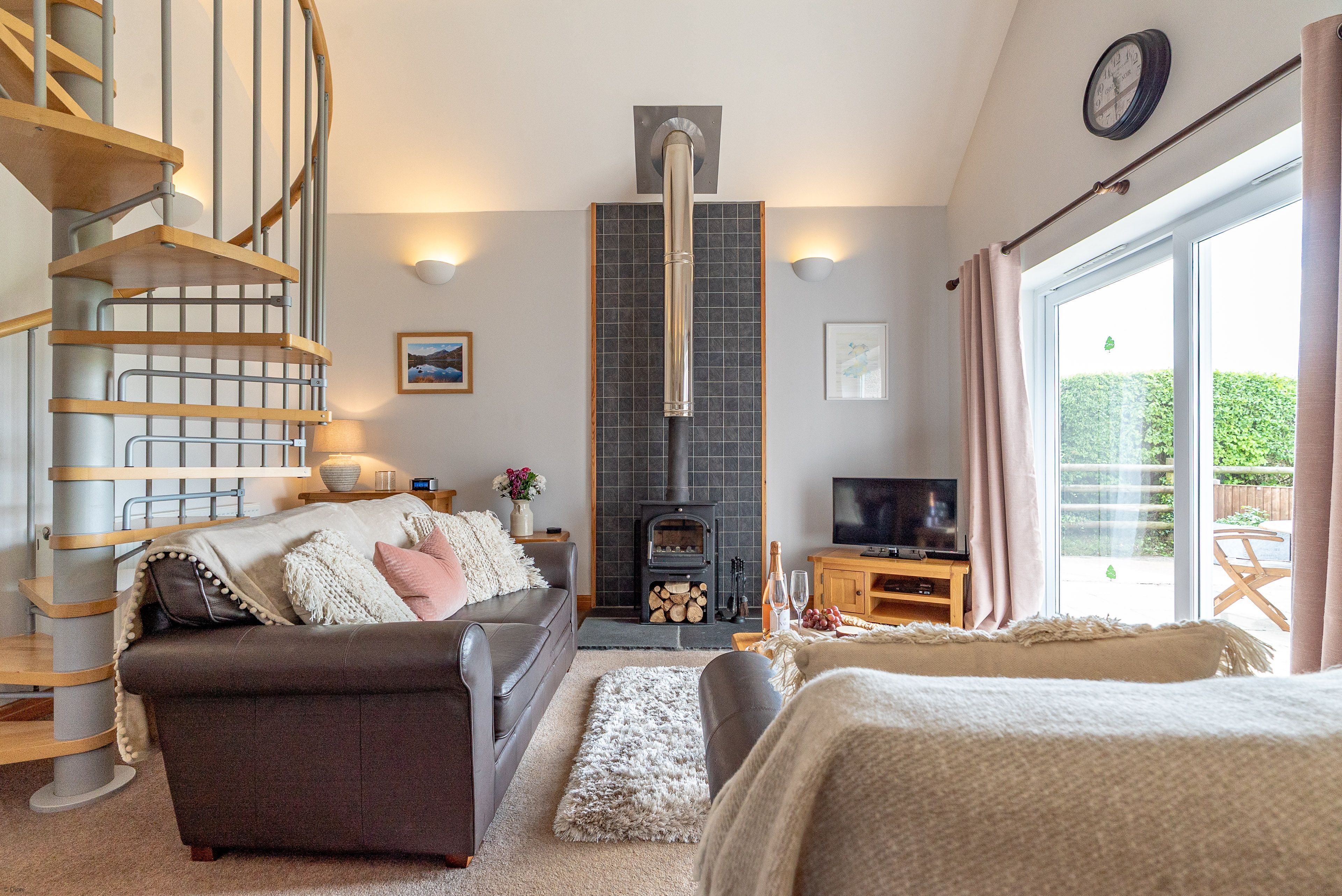 TV, fireplace