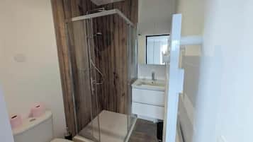 Shower, towels, toilet paper