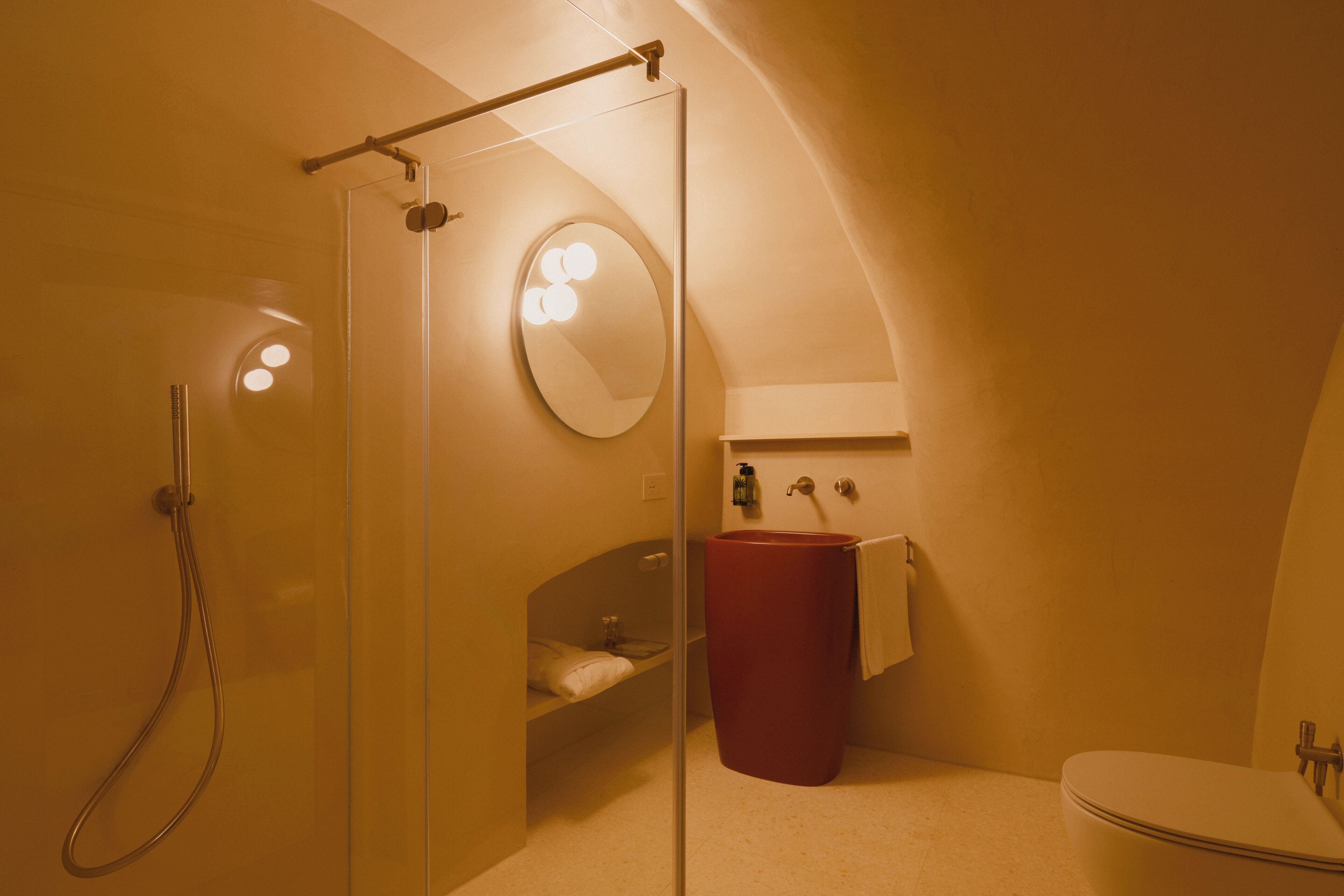 Shower, hair dryer, slippers, towels