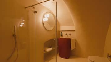 Shower, hair dryer, slippers, towels