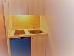 A compact kitchen with a dishwasher, two sinks, and wooden cabinets. - 150m from ski slopes, 3rd floor, tv, 16m², Tignes (Tignes)