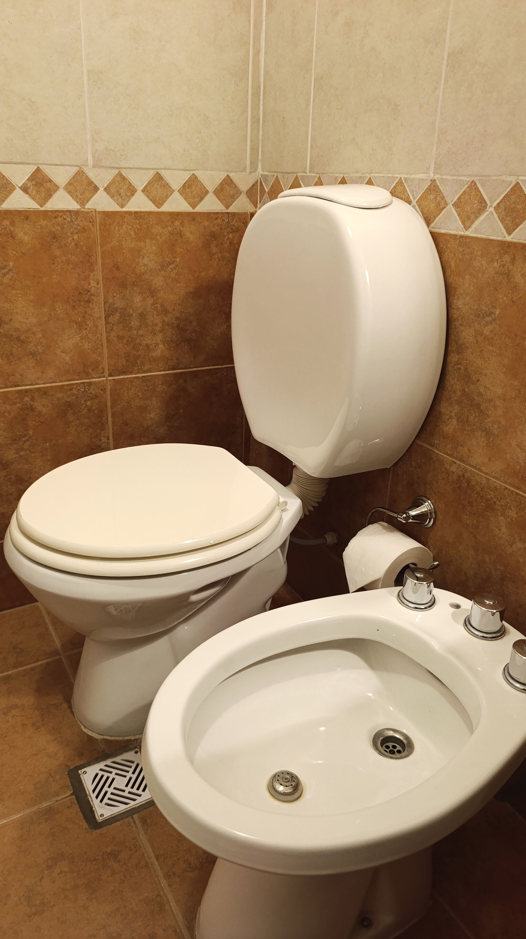 A bathroom with a toilet and a sink.