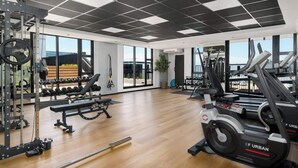 A gym with weightlifting equipment, treadmills, and a large window with a view. - Riverlands- Sunbird Golden Nectar (Cape Town)
