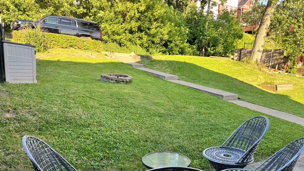 A patio area with outdoor furniture and a lawn. - This is the Pittsburgh View-Mt. Washington Skyline Escape! (Pittsburgh)