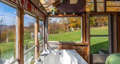 Strange Catskills Glamp Barn from 1986 w. Hot Tub + Real Shower & Kitchen