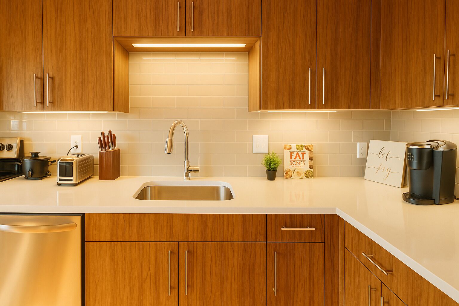 Fridge, microwave, oven, dishwasher