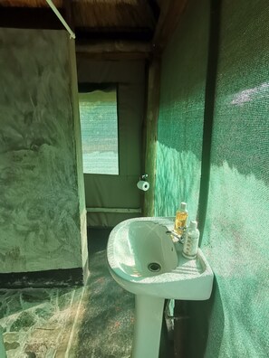Habitación doble | Baño | Ducha, toallas, jabón y champú