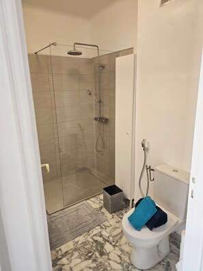 Ducha, secador de pelo, bidet, toallas