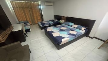 Minibar, desk, blackout curtains, iron/ironing board