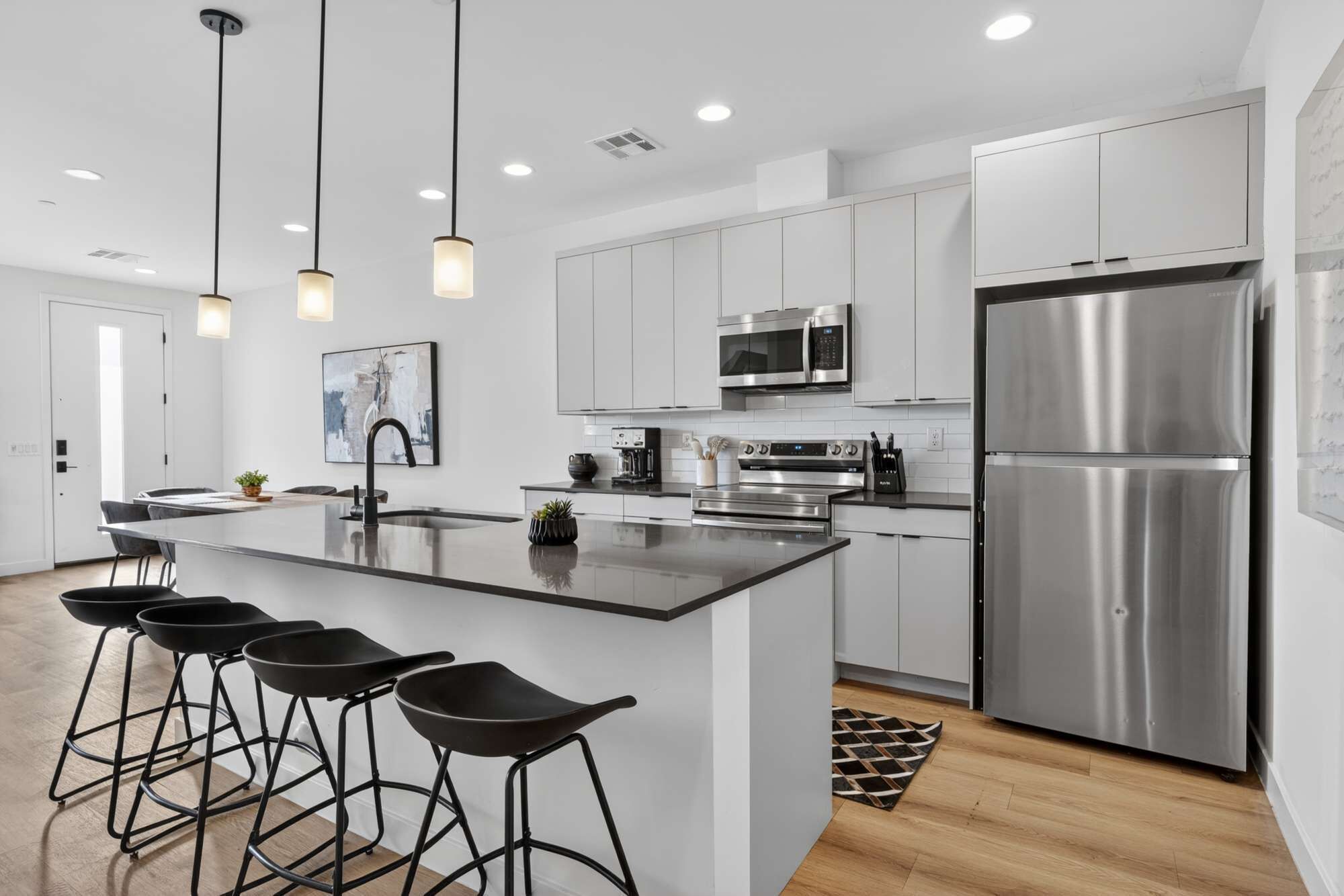 Fridge, microwave, oven, dishwasher