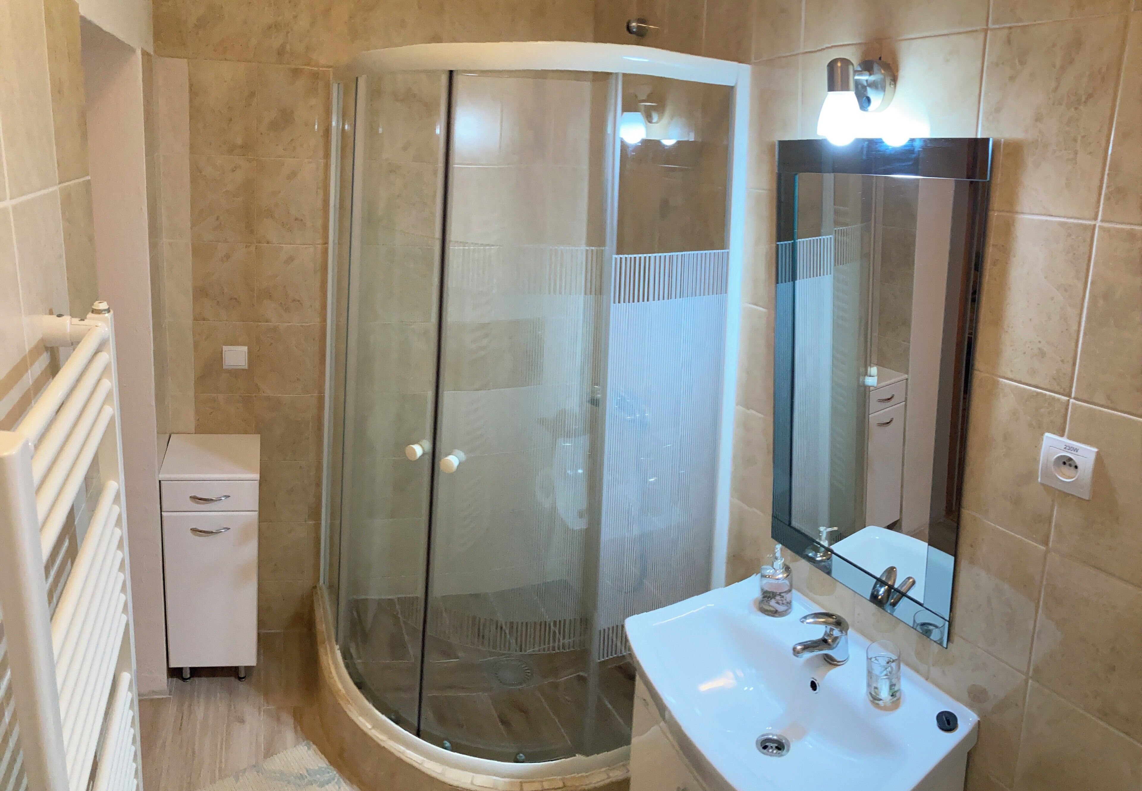 Standard Studio, Patio, Courtyard View | Bathroom | Shower, towels, soap, toilet paper