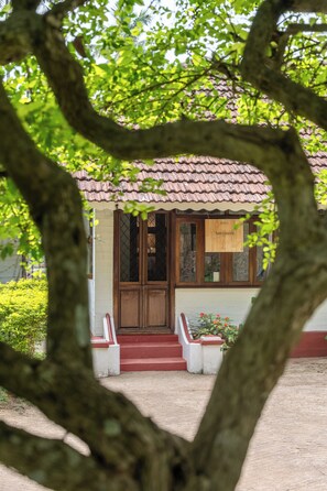 A building with a tiled roof, a wooden door, and a sign that reads 'RIBO Amoreure.'