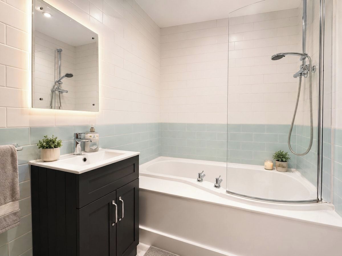 Douche, sèche-cheveux, serviettes fournies, savon