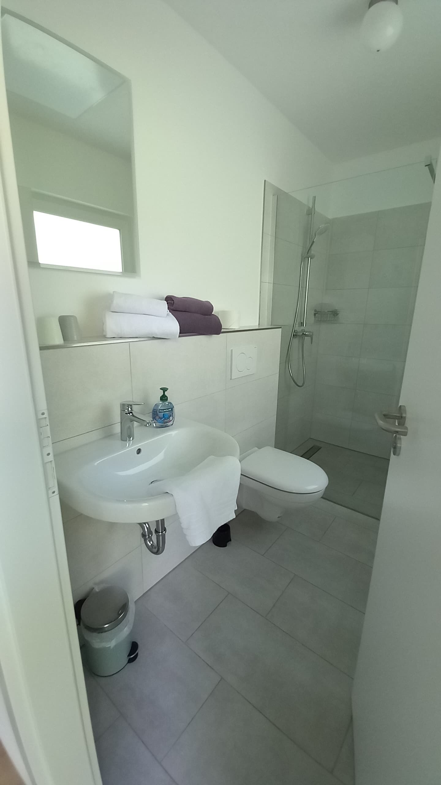 Dusche, Haartrockner, Handtücher, Toilettenpapier