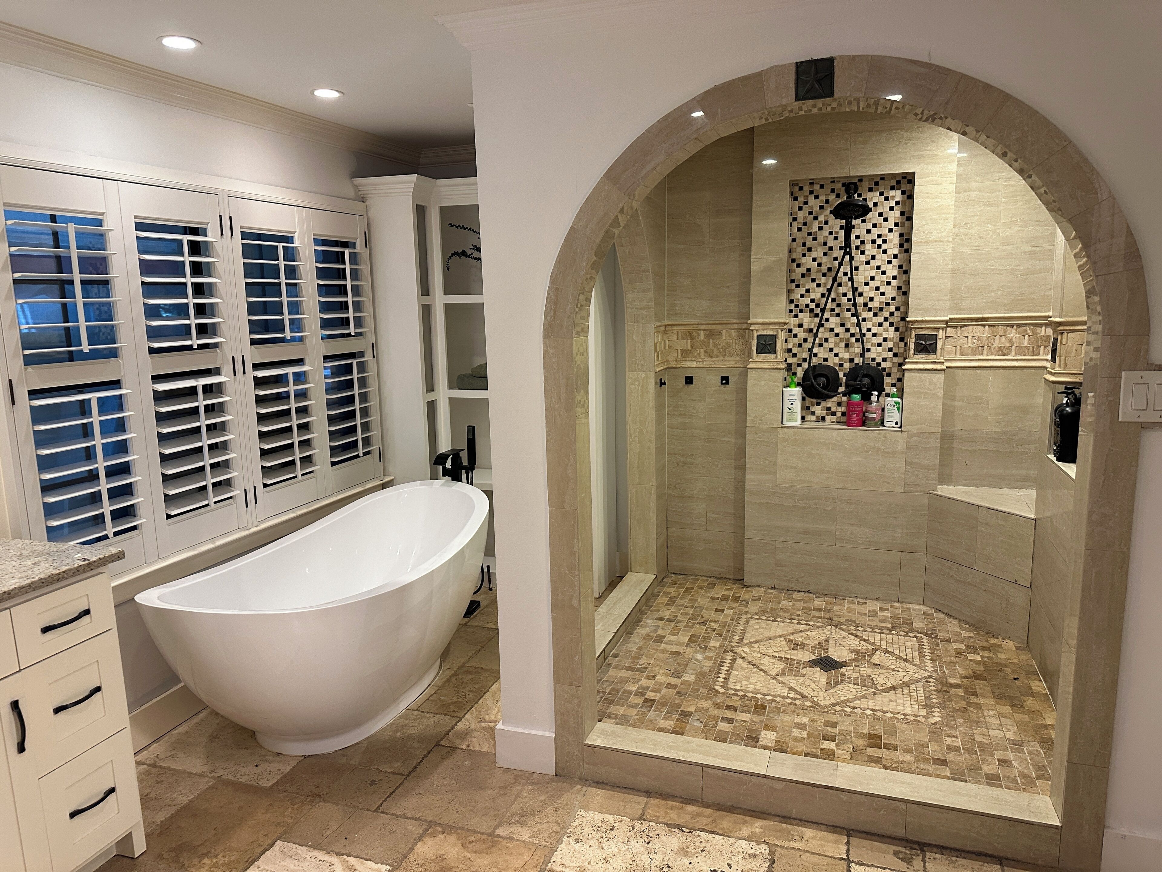 Hair dryer, bidet, towels, soap