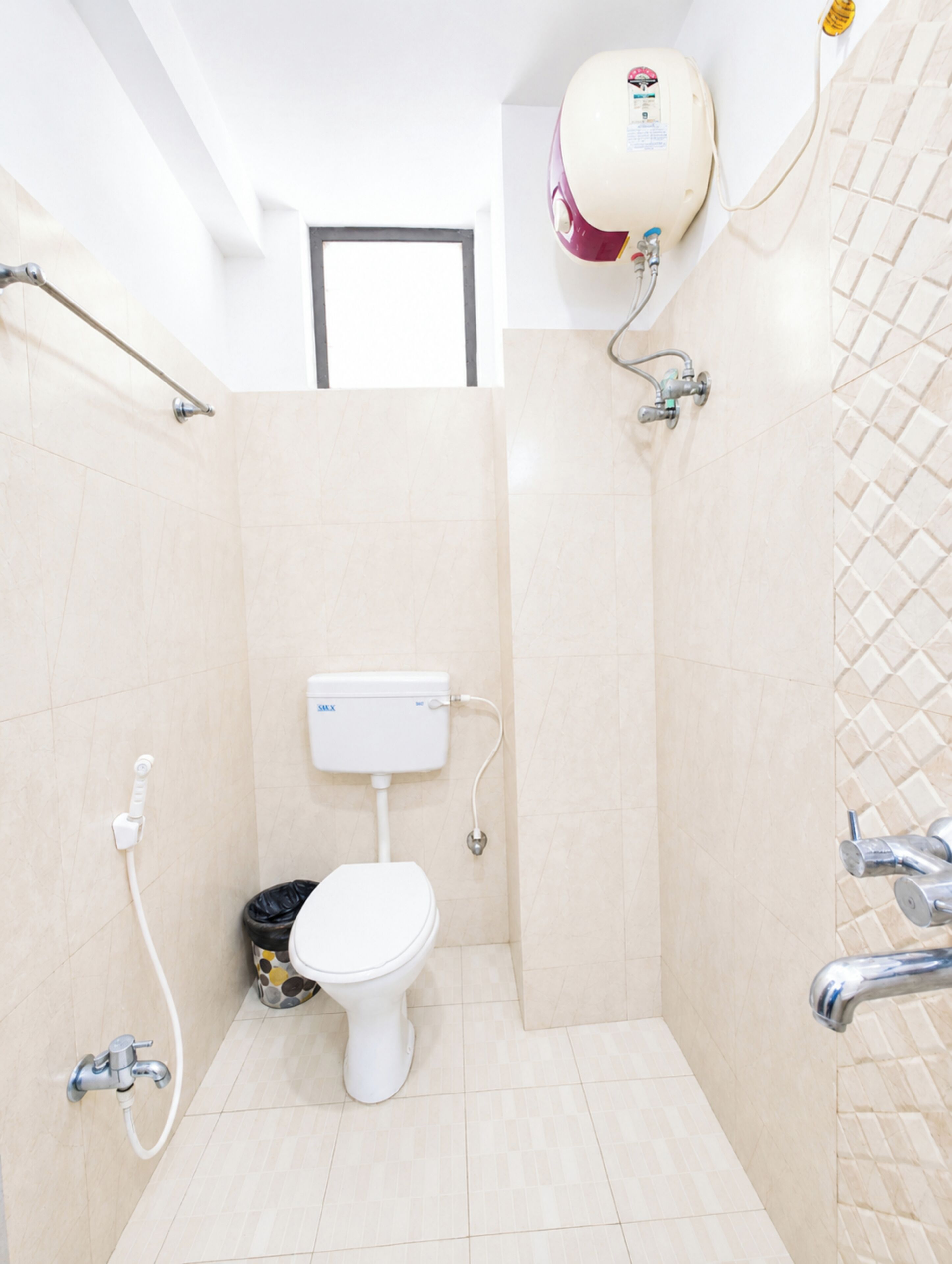 Shower, rainfall showerhead, towels, soap