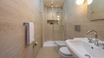 City Double Room, Balcony, City View | Bathroom | Shower, hair dryer, towels, soap