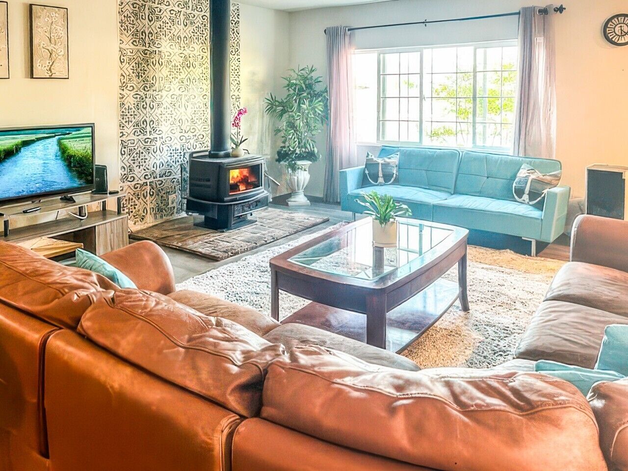 TV, fireplace