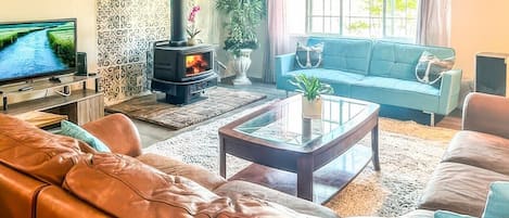 TV, fireplace