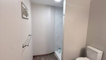 Hair dryer, bidet, towels, soap