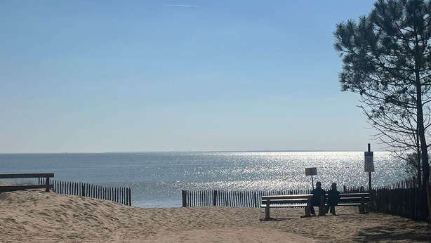 A beach with a wooden fence, a bench, and a tree. - L'escapade du Maupas - house 5 min from the beach (La Tranche-sur-Mer)