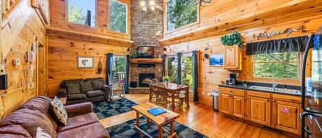 TV, fireplace, DVD player, foosball