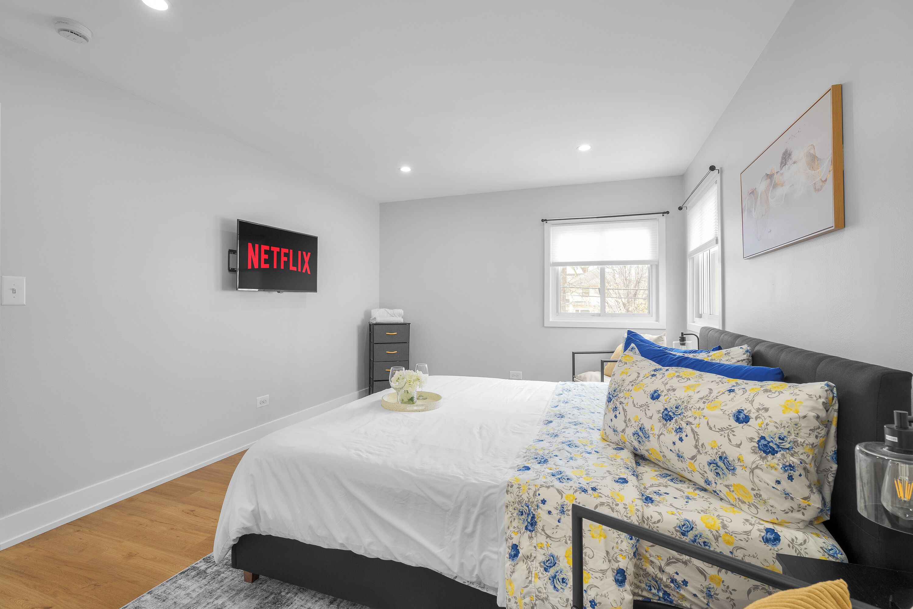 1 bedroom, desk, iron/ironing board, travel crib