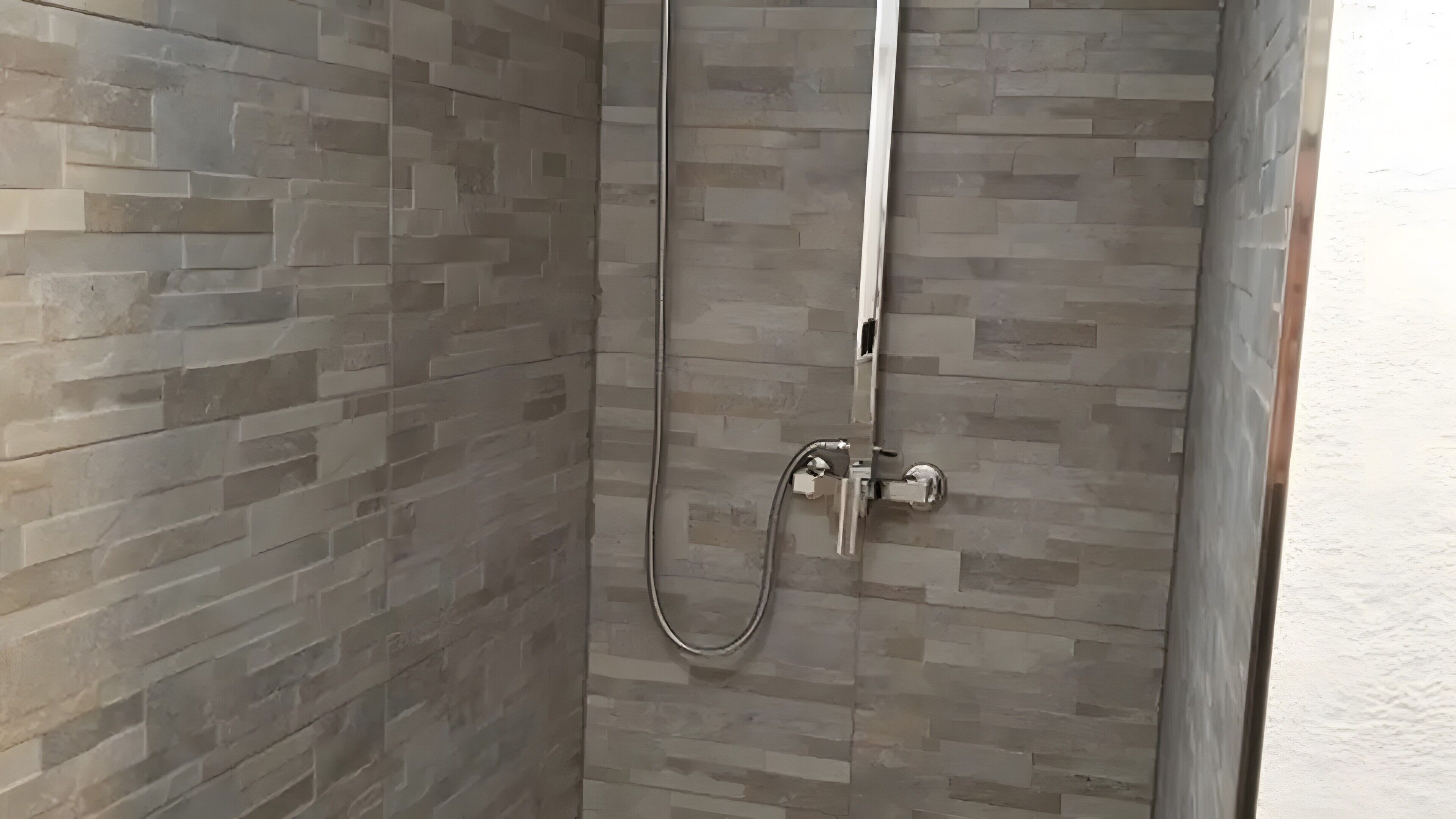 Chuveiro, secador de cabelo, toalhas de banho 