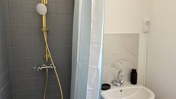 Shower, towels, toilet paper