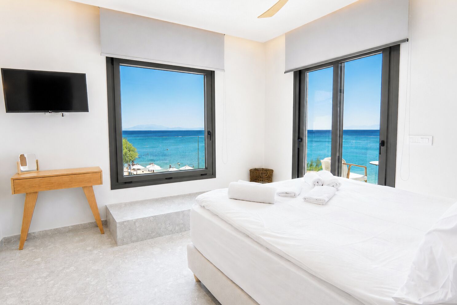 Panoramic Studio Suite, Patio, Sea View | In-room safe, soundproofing, free WiFi, bed sheets