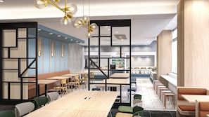 A modern restaurant interior with high tables, chairs, and a bar area. - Holiday Inn Express Sapporo Susukino By Ihg (Sapporo)