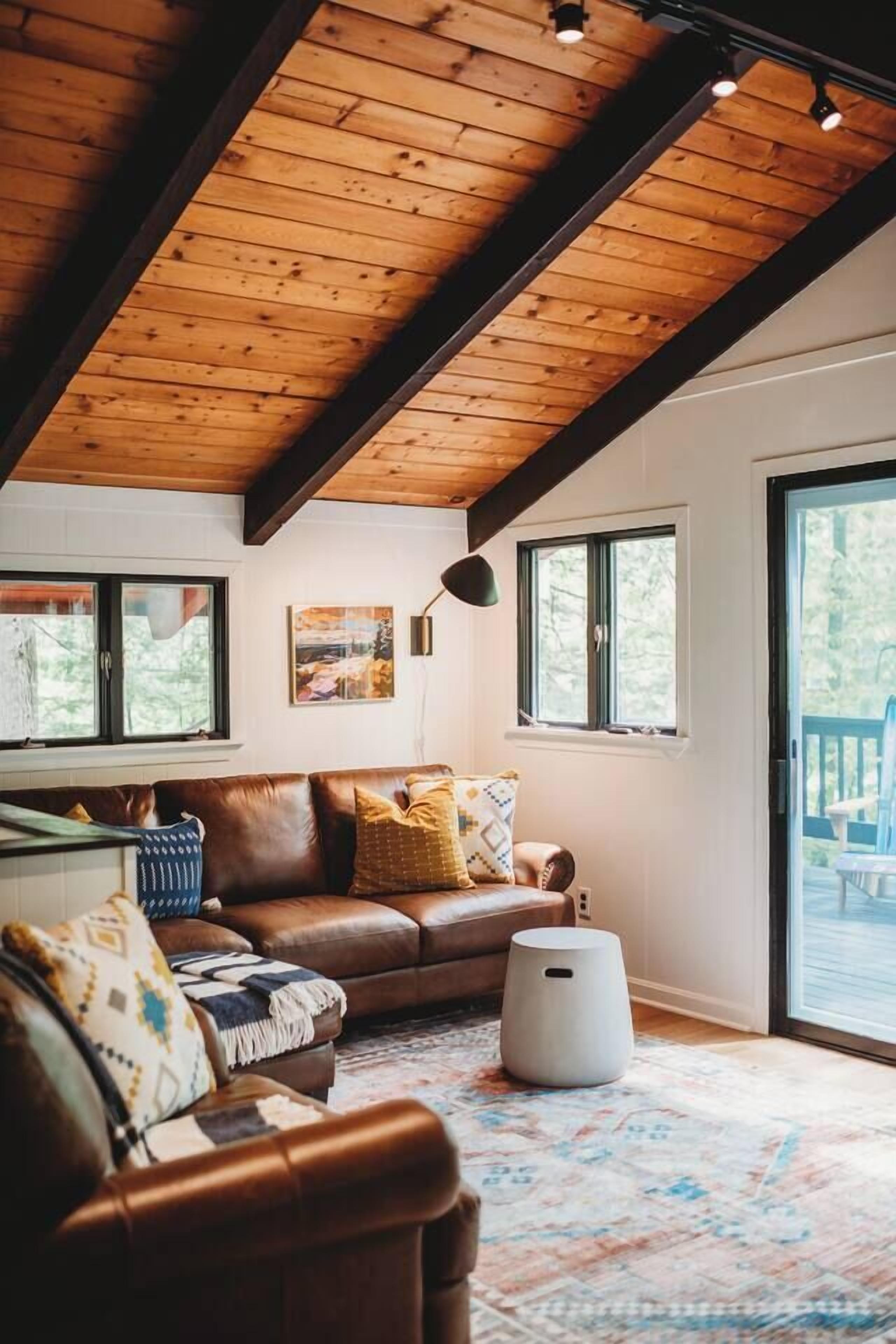 TV, fireplace, books