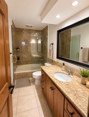 Shower, eco-friendly toiletries, towels, soap