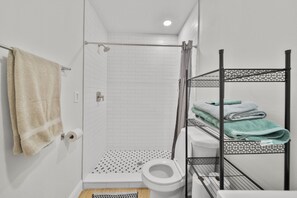 Shower, hair dryer, towels, soap - Cozy Private Studio: Queen Bed + Full Kitchen (Tampa)