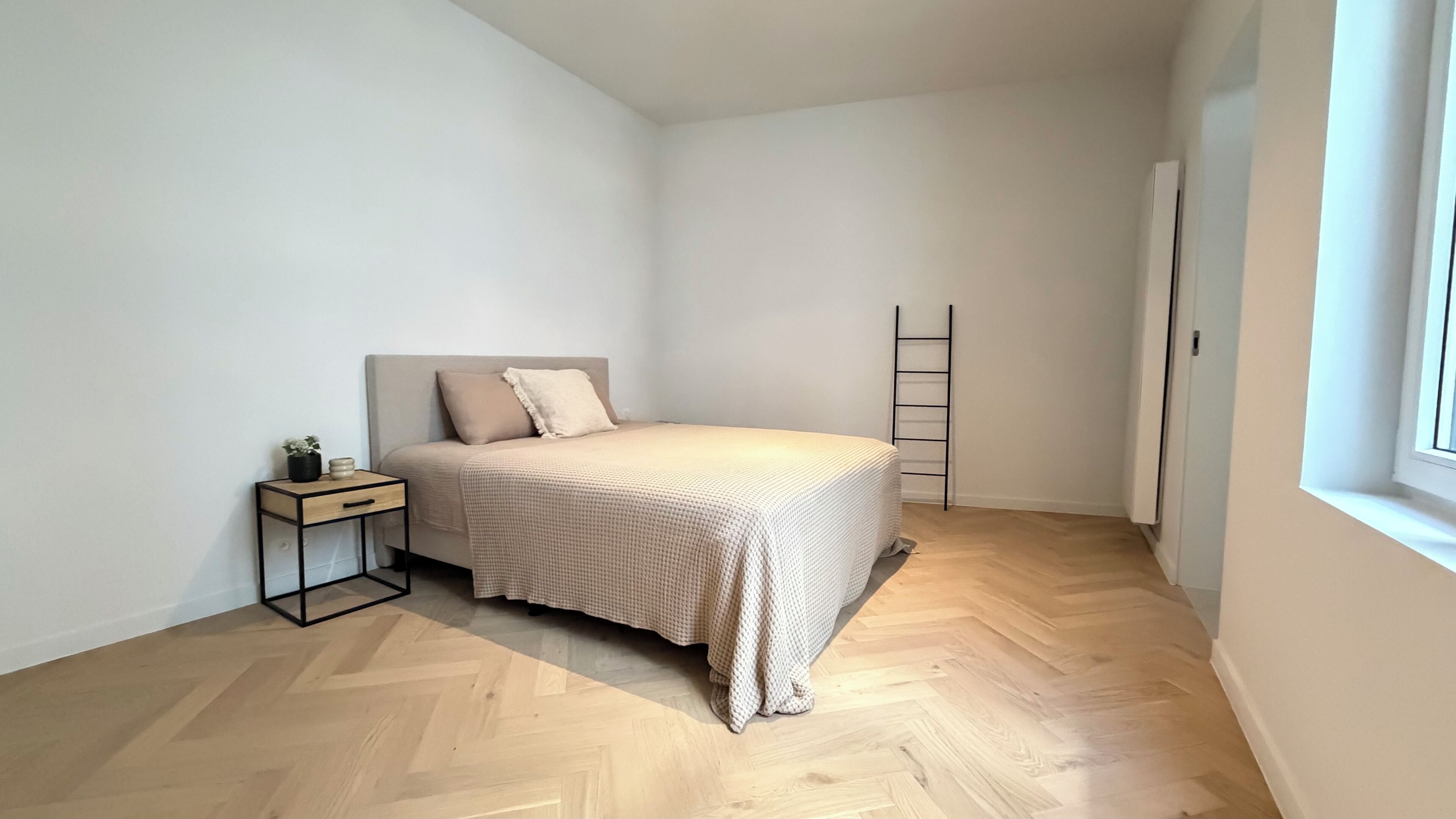 Desk, laptop workspace, blackout curtains, free WiFi