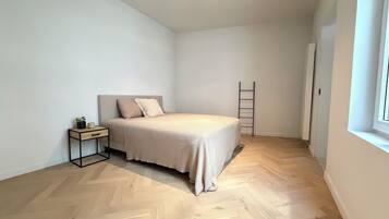 Desk, laptop workspace, blackout curtains, free WiFi
