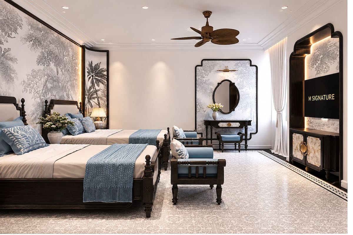 Premium bedding, pillow-top beds, minibar, laptop workspace