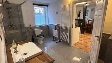 Hair dryer, soap, toilet paper
