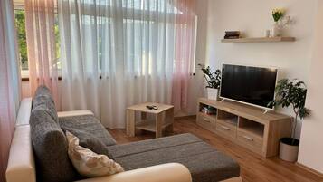 Apartment (Two Bedroom Apartment with Balcony) | Living room | 32-inch flat-screen TV with satellite channels