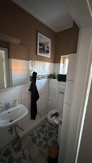 Dusj, håndklær og toalettpapir