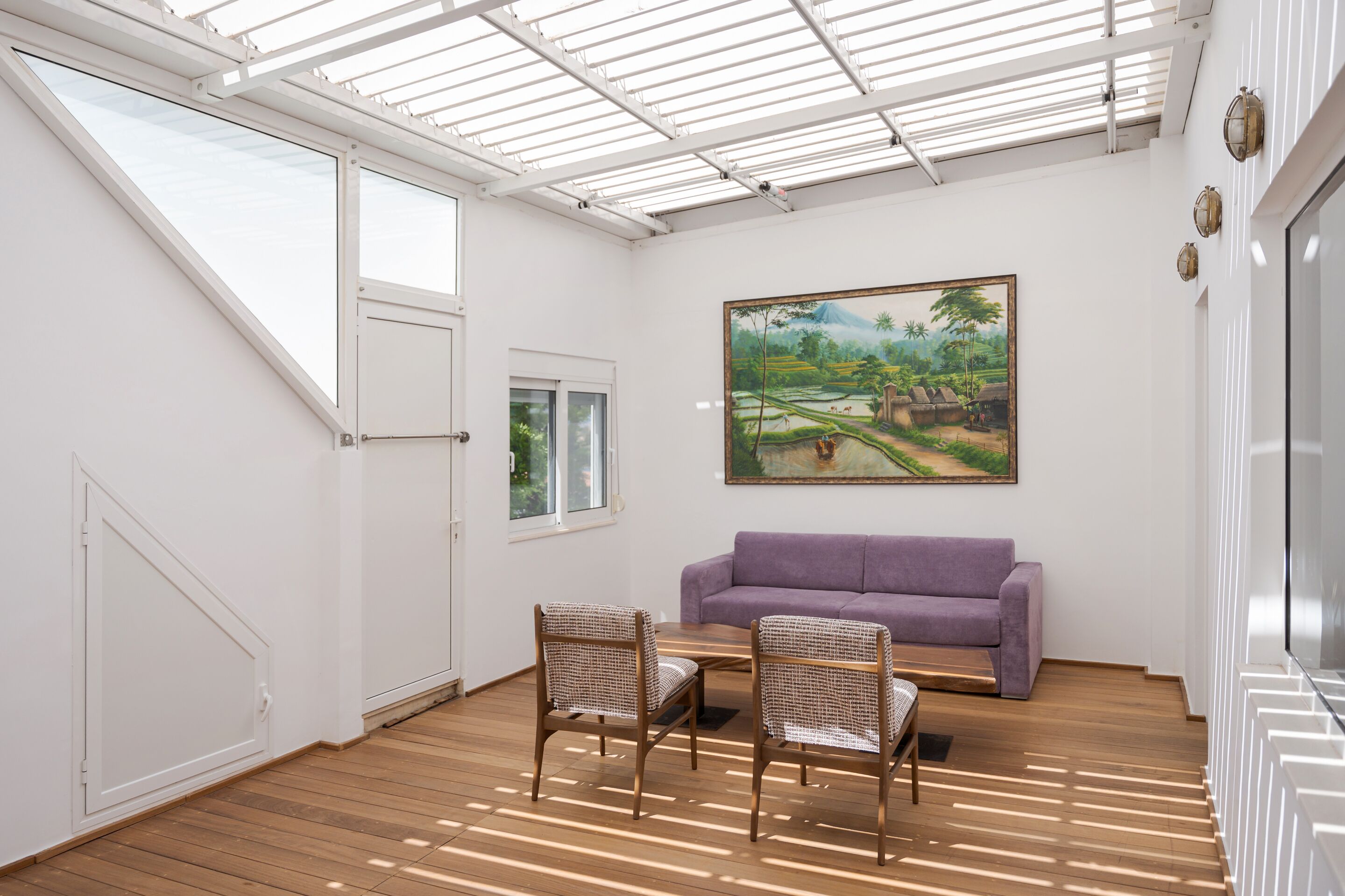Villa, Garden View | Living area | 55-inch flat-screen TV with satellite channels, fireplace