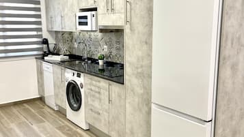 Fridge, microwave, dishwasher, toaster