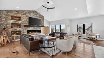 TV, fireplace