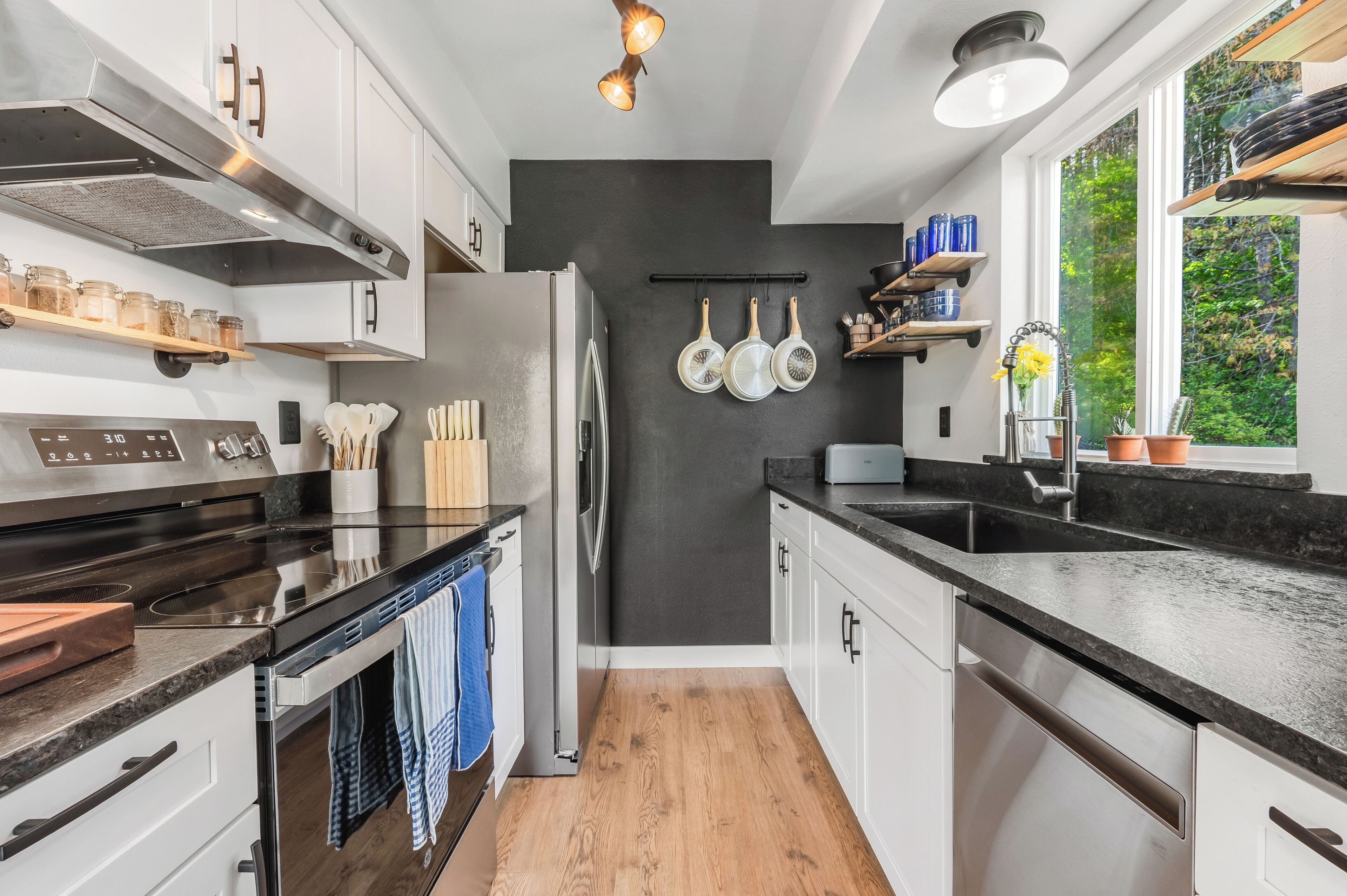 Fridge, oven, stovetop, dishwasher